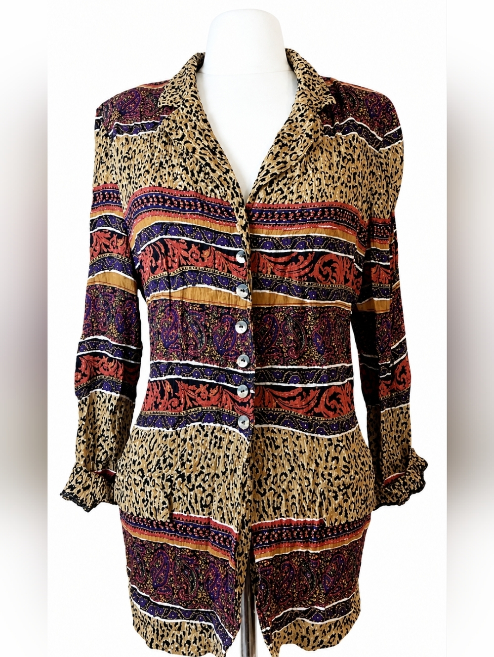 Vintage Norton Mcnaughton Animal Tribal Print Shirt Blouse Boho Lightweight- 10P